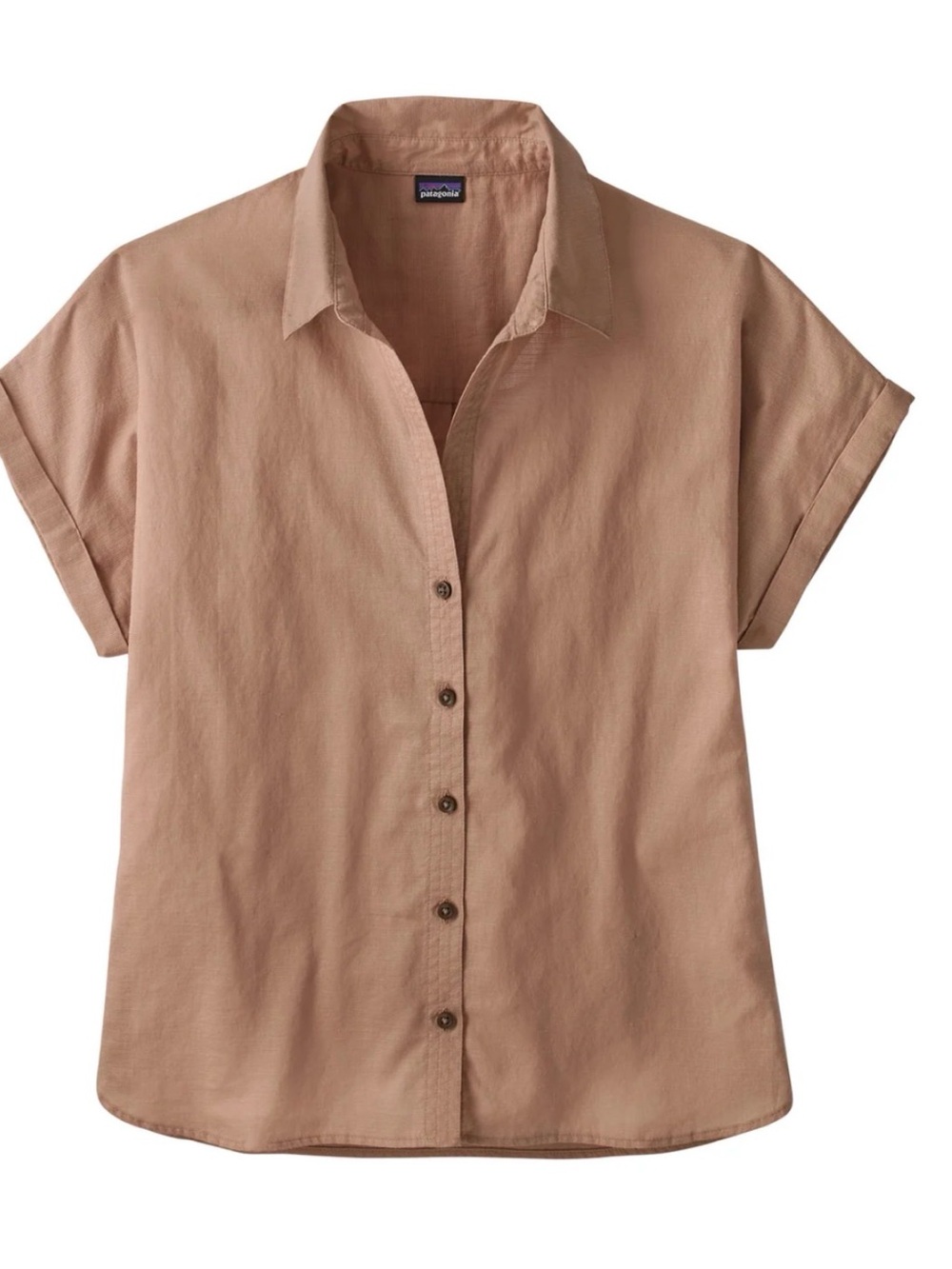 Patagonia Women's Short-Sleeve Button-Down organic cotton Shirt in Taupe Brown M